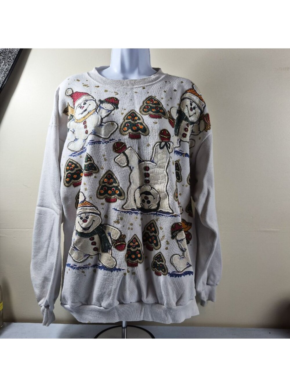 Vintage 1994 Fun Art Snowman Christmas Sweatshirt USA Made Glitter OS